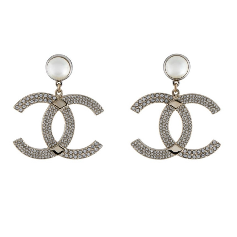 RUNWAY - RARE Chanel 22 XL Gold Silver Crystal Pearl CC Logo Earrings